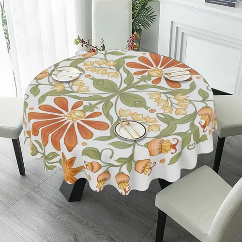 Vista 4 de Mantel de tela a prueba de derrames para interiores y exteriores, mantel para mesas redondas, pícnic y patio (flores de fantasía, 60 pulgadas)