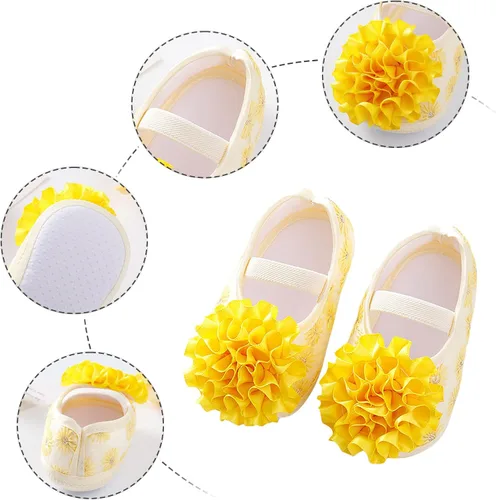 Vista 5 de Zapatos de princesa con purpurina para damas de honor, suela suave, zapatos para cuna, zapatos para bebé, suela suave, floral