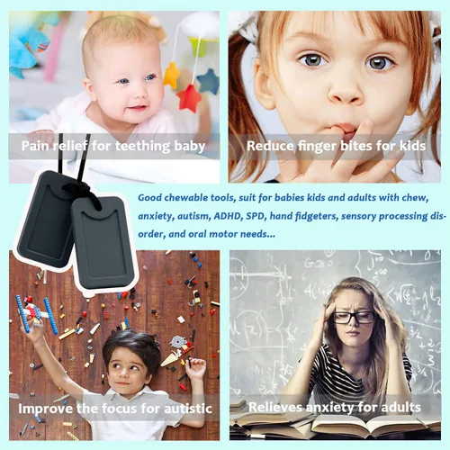 Vista 5 de Collar sensorial masticable para niños, ayuda motora oral, collar sensorial para niños y niñas con autismo, TDAH, necesidades de SPD, juguetes