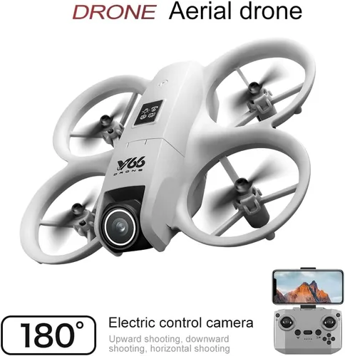 Vista 2 de Dron pequeño RC con cámaras duales, protector de hélices, mantenimiento de altitud, despegue con una tecla, giros 3D, 2 baterías, evitación