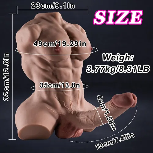 Vista 2 de Muñeca sexual muscular de torso masculino de 8.3 libras con consolador flexible, muñecas sexuales realistas con anal apretado para hombres, parejas