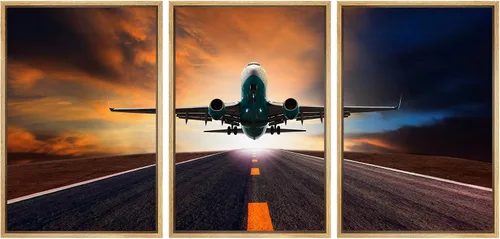 Vista 139 de wall26 Lienzo enmarcado para pared, juego de arte exótico tropical, océano, mar, avión, puesta de sol, transporte, fotografía, realismo, decorativo