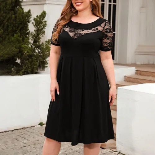 Vista 3 de Vestidos de talla grande para mujer, 2023 para primavera y verano, vestido de playa floral, elegante, romántico, con dobladillo fruncido, vestido