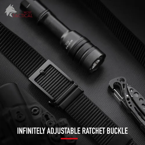 Vista 3 de WOLF TACTICAL Cinturón EDC de trinquete – Cinturón táctico de 1.5 pulgadas para transporte oculto CCW nailon infinitamente ajustable