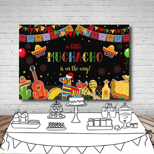Vista 4 de MEHOFOND Fiesta Boy - Telón de fondo para baby shower, mexicano, A Little Muchacho está en camino, cactus Cinco Mayo, fondo de taco, feliz