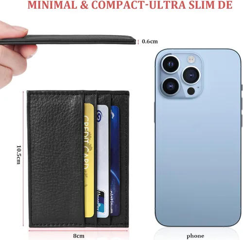 Vista 74 de URAQT Cartera para tarjetas de crédito, cartera minimalista de cuero delgado con cremallera, mini protector de tarjeta de crédito, llavero bolsillo