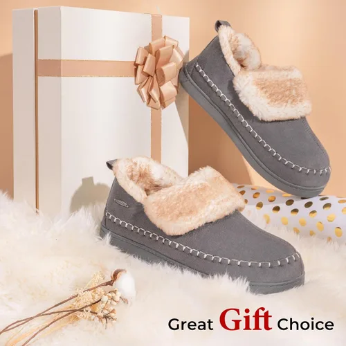 Vista 6 de HomeTop Pantuflas de microgamuza para mujer, con forro de sherpa de espuma viscoelástica