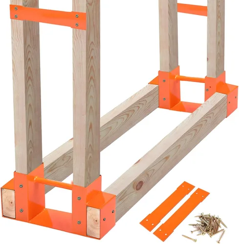 Vista 6 de MOFEEZ Kit de soporte de almacenamiento de troncos de leña al aire libre, soporte de almacenamiento de madera para chimenea, ajustable a cualquier