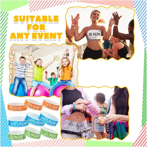 Vista 4 de Henoyso 1800 pulseras de papel para eventos, pulseras de papel numeradas impermeables para eventos, Día de la semana, pulseras de papel