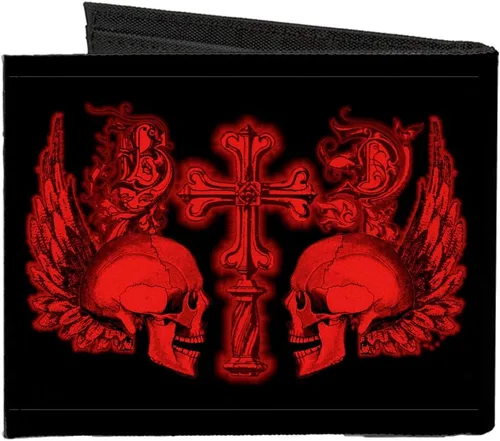 Vista 2 de Buckle-Down Billetera plegable de lona estándar para hombre, calaveras, 4.0 x 3.5 pulgadas