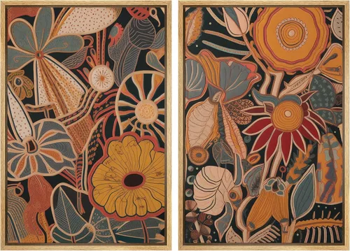 Vista 36 de IDEA4WALL Lienzo Enmarcado Impreso Arte de Pared Set Paisaje de Hojas de Palma de Selva de Mediados de Siglo Naturaleza Silvestre Ilustraciones Arte