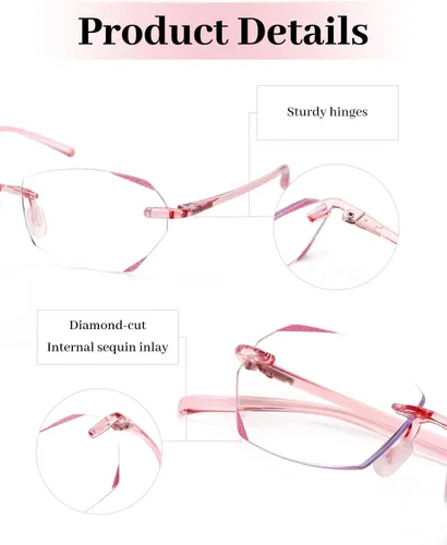 Vista 6 de LUFF Rimless Reading Glasses for Women Sparkle Lens TR90 Temple 02-rosa