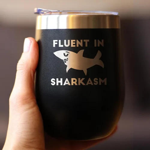 Vista 4 de Personalizado Fluido en Sharkasm - Vaso Tumbler de Vino Personalizado de Tiburón Divertido con Tapa Deslizante - Taza Aislada de Acero Inoxidable