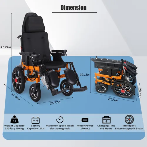 Vista 2 de Sillas de ruedas eléctricas ligeras para adultos, silla de ruedas eléctrica plegable reclinable, silla de ruedas eléctrica todo terreno con respaldo