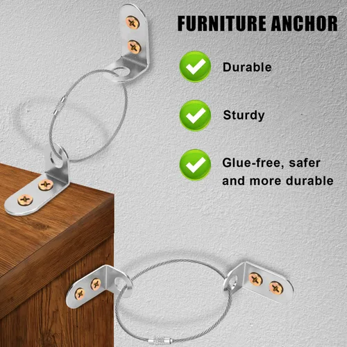Vista 3 de 2 juegos de anclajes para muebles, anclajes antipunta, anclajes de muebles de acero inoxidable, anclaje de pared para prevención de caídas, anclajes