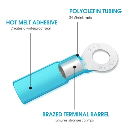 Vista 3 de Paquete de 200 terminales de anillo termorretráctiles de 1/4 de pulgada – Conectores de alambre termorretráctiles de grado marino de 16-14 AWG