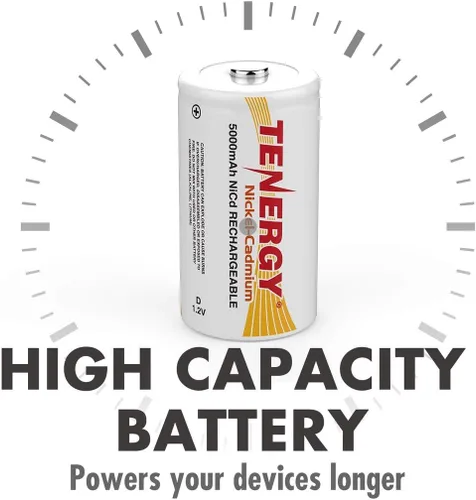 Vista 4 de Tenergy D 5000mAh NiCd botón superior batería recargable