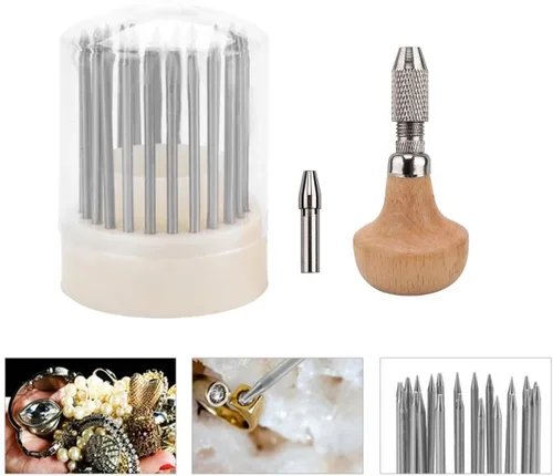 Vista 4 de Kit de herramientas de cuentas de joyería de 24 piezas con mango de madera Herramientas de cuentas de metal