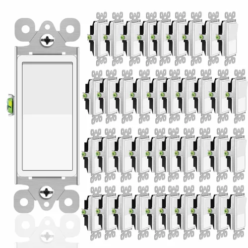 Vista 34 de Greencycle Interruptor de luz basculante negro de un solo polo, interruptor de luz de paleta de 15 amperios, interruptores Sp blancos, 120V-277V CA