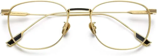 Vista 4 de FONEX Marco de gafas de titanio, marco óptico de lentes de miopía para hombres y mujeres 8517 Dorado