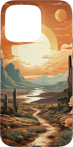 Vista 27 de iPhone 12 Pro Max Abstract Mountains Cactus Desert Landscape en funda terracota