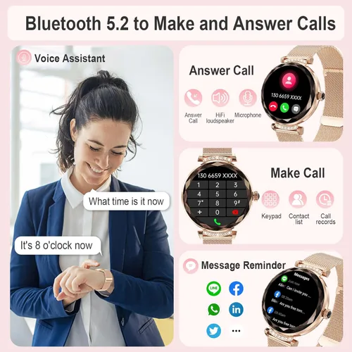 Vista 2 de Relojes inteligentes para mujer, responder/hacer llamadas, reloj inteligente AMOLED de 1.19 pulgadas con Bluetooth para teléfonos Android iOS