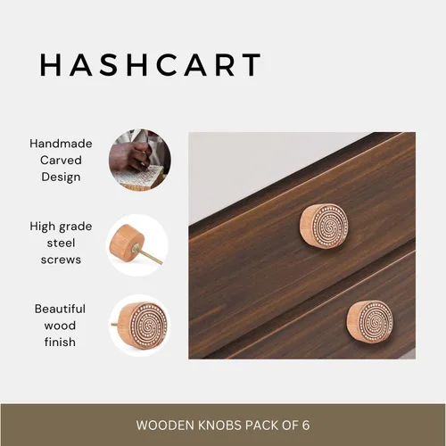 Vista 5 de Hashcart Perillas bohemias – Perilla de madera para armario de cocina – Perilla de madera hecha a mano para armarios y cajones, pomos de madera