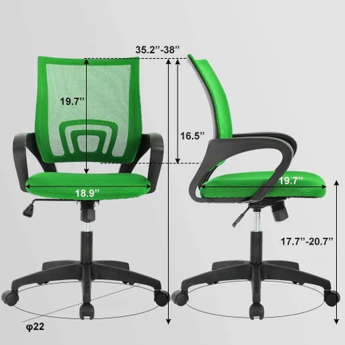 Vista 2 de Silla de oficina en casa, sillas de escritorio de malla para computadora con soporte lumbar, reposabrazos de altura ajustable, respaldo medio, silla