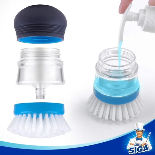 Vista 8 de MR.SIGA Cepillo dispensador de jabón, cepillo de cocina para limpiar platos, ollas, sartenes, fregaderos, paquete de 2, azul marino/azul