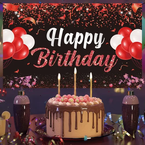 Vista 7 de Trgowaul Fondo de pancarta de feliz cumpleaños, decoración de fiesta de cumpleaños rojo y negro, suministros de fiesta de cumpleaños, niños, hombres