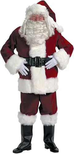 Vista 2 de Exquisita chaqueta de traje de Papá Noel de terciopelo borgoña, talla 42-48, Halco Claus #7091, abrigo con cremallera, pantalones forrados de satén