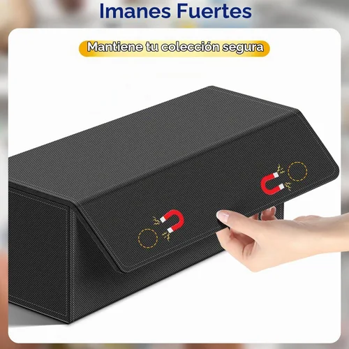 Vista 3 de Homthy Funda de 600 cartas para comercio, cierre magnético de cuero, caja de almacenamiento Commander para deportes, juegos, tarjetas estándar Negro