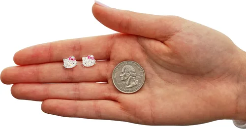 Vista 5 de Hello Kitty Aretes de cristal transparente para mujer, aretes de Hello Kitty chapados en plata, joyería Hello Kitty - licencia oficial, Cristal