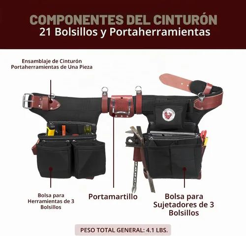 Vista 3 de Occidental Leather Cinturón ajustable, con compartimentos para herramientas.