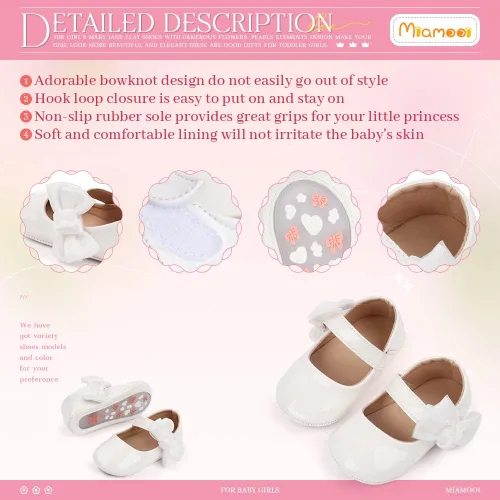 Vista 5 de Miamooi Zapatos de vestir de boda para bebés y niñas, zapatos de ballet con lazo de princesa Mary Jane, zapatos planos para primeros pasos, zapatos