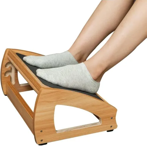 Vista 7 de StrongTek Reposapiés ergonómico para debajo del escritorio, 3 alturas ajustables de madera para oficina, superficie grande antideslizante, mejora