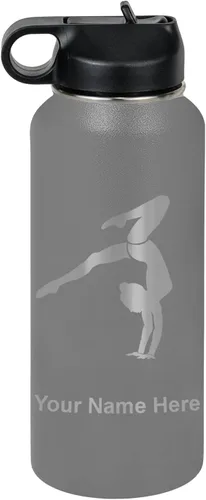 Vista 48 de LaserGram Botella de agua personalizada, soporte de mano de gimnasta, acero inoxidable de doble pared aislada al vacío con popote superior, regalo