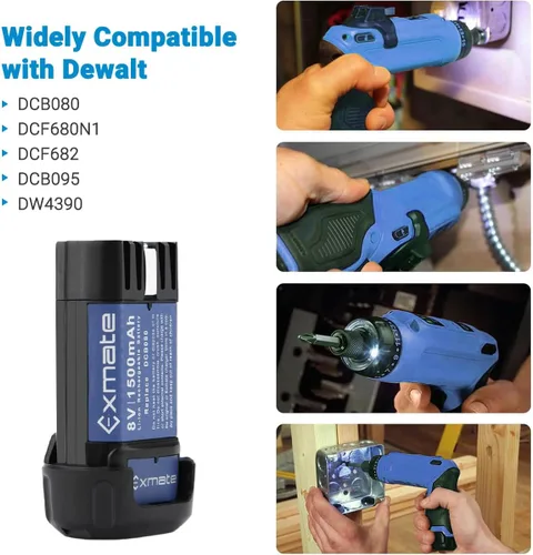 Vista 6 de Exmate Paquete de 2 baterías de 1500 mAh 8 V Max compatibles con Dewalt DCB080 DCF680N1 DCF682 DCB095 DW4390 DCF680N2 DCF680G2 DCL023 DCF680