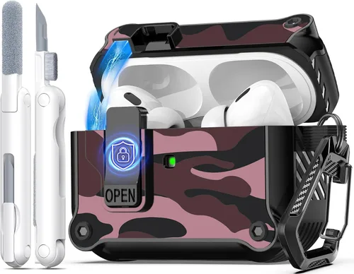 Vista 208 de R-fun Funda de carga compatible con AirPods de 2ª generación 2019, 1ª generación 2016, protección completa contra caídas, tapa desplegable