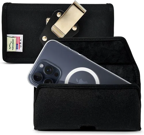 Vista 18 de Turtleback Clip para cinturón para iPhone 16 Pro Max, 15 Pro Max, 14 Pro Max, pequeño - Se adapta con fundas delgadas de estilo MagSafe, cuero negro