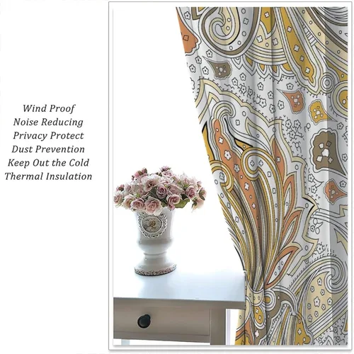 Vista 60 de Cortinas opacas con estampado de flores de cachemira, estampado de cachemira sobre fondo blanco, para decoración del hogar, cocina, restaurante