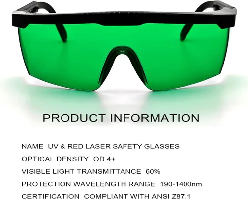 Vista 6 de FreeMascot Gafas de seguridad láser UV y rojas para 405 nm, 445 nm, 650 nm y luz láser infrarroja para depilación, protección ocular con montura
