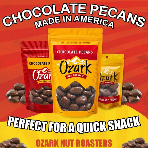 Vista 4 de OZARK NUT ROASTERS, Nueces pecanas cubiertas de chocolate, aperitivos salados con sabor a chocolate, nueces confitadas gourmet de clase mundial