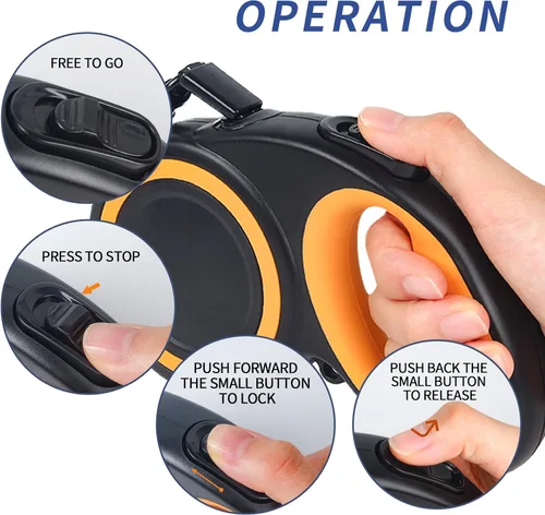 Vista 4 de Correa retráctil para perro de 16 pies, sin enredos de 360°, resistente para perros de hasta 66 libras con mango antideslizante, correa de paseo