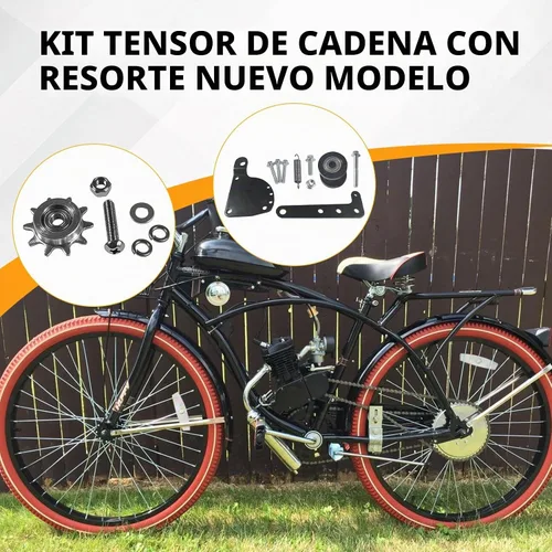 Vista 3 de Nuevo modelo de kit tensor de cadena con resorte para bicicleta motorizada de gas con motor de 2 tiempos de 49cc, 50cc, 66cc, 80cc, negra con rodillo