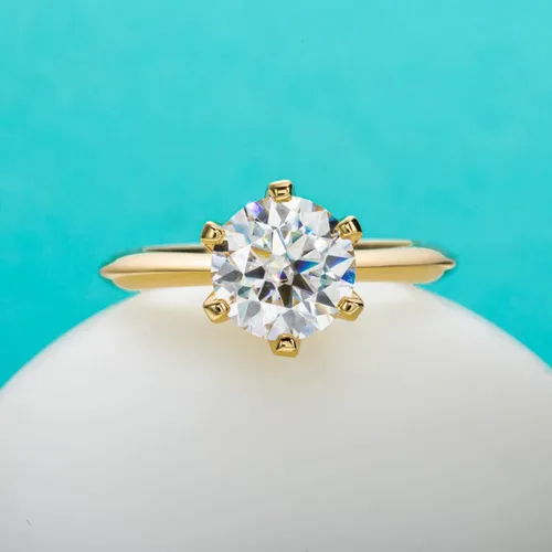Vista 7 de AnuClub Anillo solitario de moissanita VVS1 de 6 puntas, color D de 6 puntas, plata chapada en oro amarillo grueso, nunca se decolora, regalo