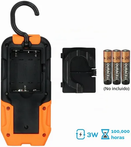 Vista 5 de Luz de trabajo LED transportable, 200 lúmenes, multiuso, linterna, base magnética y gancho para colgar, a batería, 5000 K luz de día, ángulo
