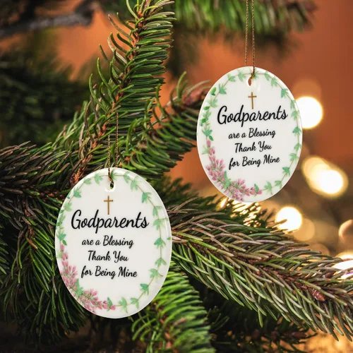 Vista 4 de Adorno de Navidad para padrinos 2025, regalos de padrinos de Dios, regalo para padrinos para suegros, adorno de árbol de Navidad de cerámica de 2.9