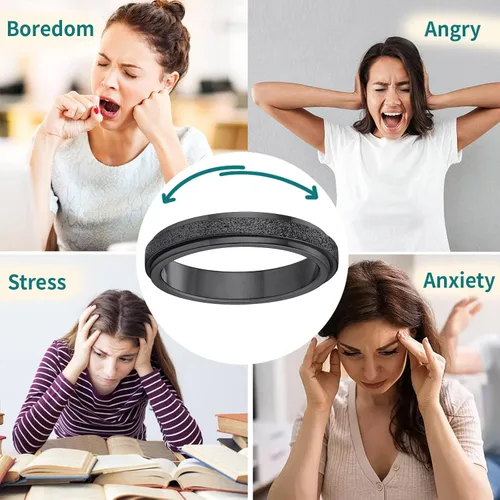 Vista 2 de Supcare Anillos antiestrés para mujer de 4/6/0.315 in para la ansiedad, anillo de pulgar con chorro de arena, regalo para mujeres, talla 7-14