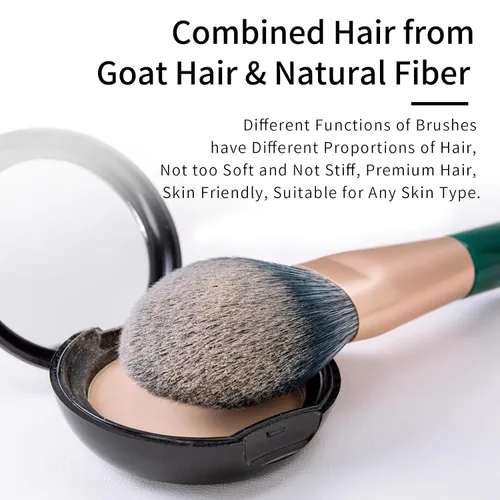 Vista 3 de ENZO KEN Juego de brochas de maquillaje de fibra natural y pelo de cabra profesional, juego de brochas de maquillaje de cabello combinado